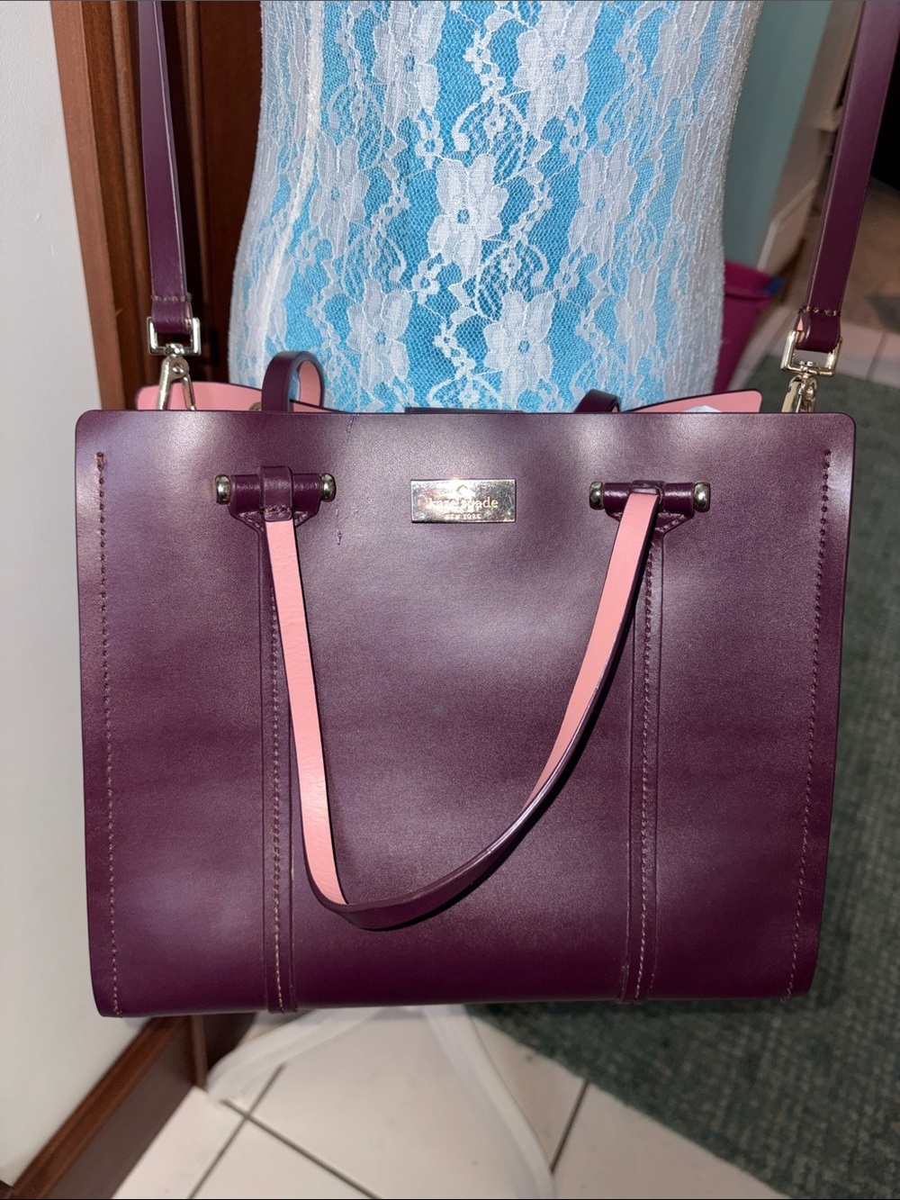 kate spade Satchel crossbody bag  smooth Leather inside and out plum/pink